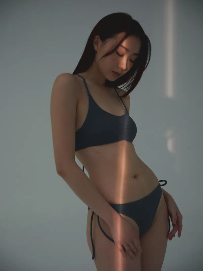 TTSO｜綁帶式比基尼褲 - 羅紋莫藍