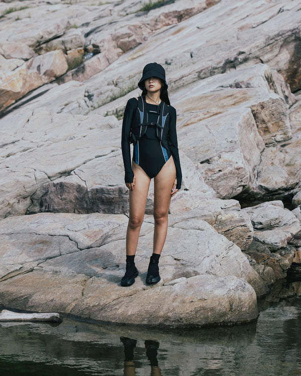 moun moun｜GinJo 削肩小圓領連身 - NECK HALTER SWIMSUIT